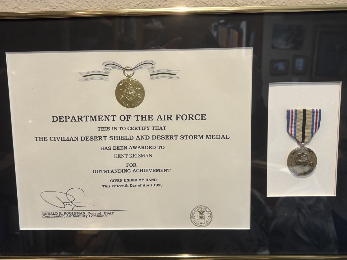 Desert Shield and Desert Storm Medal awarded to Kent Krizman